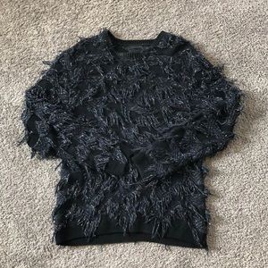 Mens L Black and Blue Shag Sweater